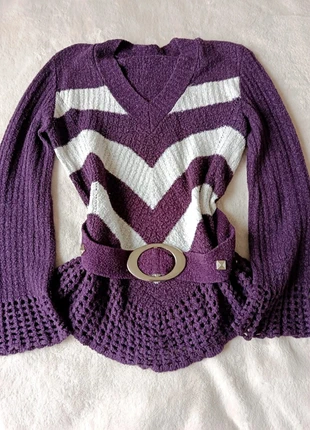 Pull Vintage Y2K fausse ceinture intégrée rayures style crochet, marque: Top Vintage, état: Très bon état, taille: M / 38 / 10, 29,00 €, 31,15 € Protection acheteurs (Pro) incluse