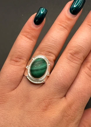 Anello in argento con malachite, marque: Argento, état: Très bon état, taille: 18,1 mm, 33,21 €, 35,57 € Protection acheteurs incluse