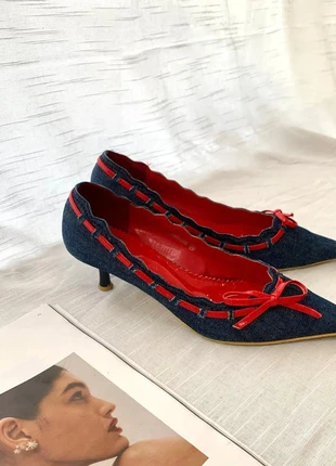 Ballerine à talon vintage denim & rouge – Taille 39, brand: Vintage Dressing, condition: Good, size: 39, €69.99, €74.19 includes Buyer Protection Pro