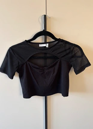 ASOS Design black mesh cut out crop top with scrunch chest detail, brand: ASOS, condition: Very good, size: S / UK 8-10, £4.50, £5.43 includes Buyer Protection