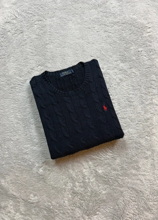 Pull torsadé Sweat hiver col rond Tressé Raph Lauren bleu marine logo rouge marine L homme, marque: Ralph Lauren, état: Très bon état, taille: L, 55,00 €, 58,45 € Protection acheteurs incluse