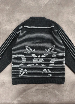 Pull Oxbow vintage Y2K logo jacquard rayé gris anthracite laine – Homme L, marque: Oxbow, état: Très bon état, taille: L, 65,00 €, 68,95 € Protection acheteurs incluse