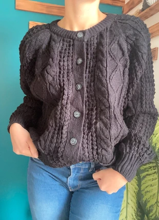 cardigan pull hiver col rond oversize noir - large vintage torsadé maille épais gilet - taille L, marca: Vintage Dressing, estado: Muito bom, tamanho: L / 40 / 12, €35.00, €37.45 inclui Proteção do Comprador