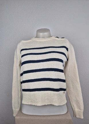 Pull marinière Des Petits Hauts écru & bleu marine femme – 80% coton – Taille 36, marque: Des Petits Hauts, état: Très bon état, taille: S / 36 / 8, 35,00 €, 37,45 € Protection acheteurs incluse