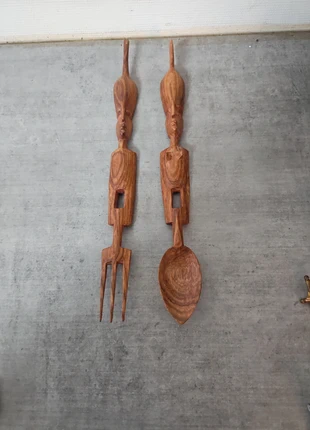 Déco murale africaine en bois – Fourchette & cuillère sculptées 35 cm Art africain vintage, brand: CM, condition: Very good, €16.90, €18.45 includes Buyer Protection
