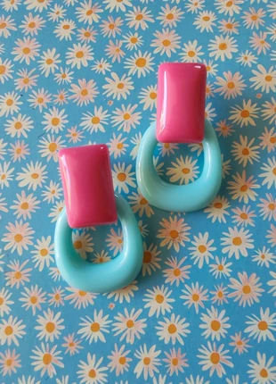 Boucle d'oreille vintage rétro rockabilly style 60 70 seventies bleu rose, marca: Vintage Dressing, estado: Muito bom, €5.00, €5.95 inclui Proteção do Comprador