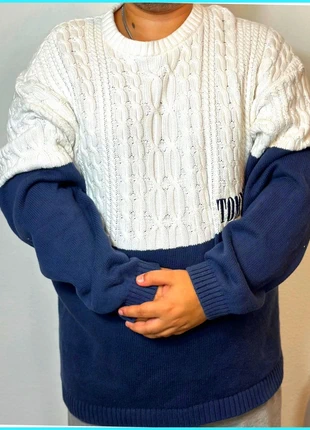 Pull Tommy Hilfiger Blanc/Bleu  / Torsadé / Logo brodé / Taille XL/XXL Homme, marca: Tommy Hilfiger, estado: Muy bueno, tamaño: XL, 27,50 €, 29,58 € Protección al comprador incluida
