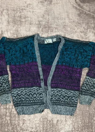 Cardigan Bleu et Violet à motifs Funky Vintage, brand: Vintage Dressing, condition: Good, size: L / 40 / 12, €12.00, €13.30 includes Buyer Protection Pro