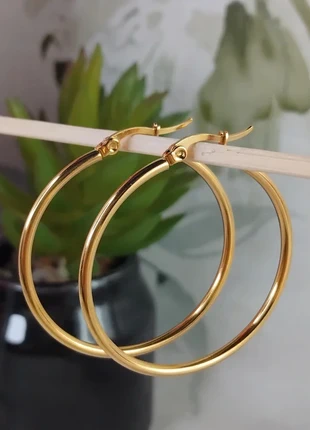 Paire boucles d'oreilles grandes créoles simple anneau 38mm or / doré Acier inoxydable, marque: Tendance, état: Neuf sans étiquette, 6,50 €, 7,53 € Protection acheteurs (Pro) incluse