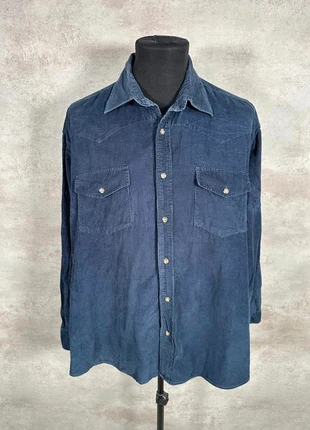 Chemise Vintage En Velours Côtelé / Corduroy Challenger bleu denim ample motif taille L, marca: Vintage Dressing, estado: Muito bom, tamanho: L, €13.00, €14.35 inclui Proteção do Comprador Pro