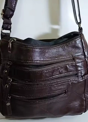 Dark brown leather multi-zip crossbody bag, brand: Vintage Love, condition: Very good, €49.00, €52.15 includes Buyer Protection