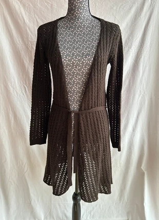 Cardigan Rendado Comprido Vintage Y2K Castanho, marca: Vintage Dressing, estado: Muito bom, tamanho: S / 36 / 8, €5.00, €5.95 inclui Proteção do Comprador