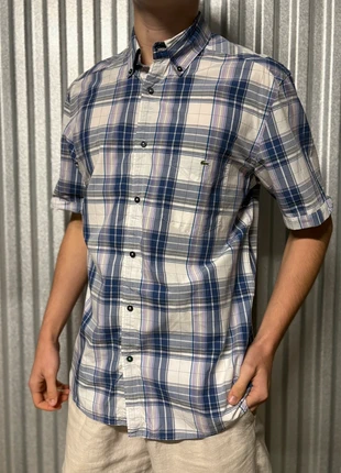 Chemisette Lacoste manches courtes bleu blanc carreaux brodé coton button tiles shirt CHL-, marca: Lacoste, estado: Muito bom, tamanho: M, €12.90, €14.25 inclui Proteção do Comprador Pro