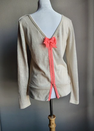 Pull fin couleur crème- zip orange rose flashy et noeud - Enza et Léa - TU - comme neuf, marque: Enza & Lea, état: Très bon état, taille: Taille unique, 11,00 €, 12,25 € Protection acheteurs incluse