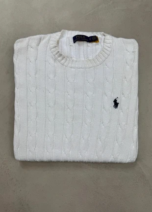 Pull Sweat Maille Torsadé Ralph Lauren Blanc Logo Brodé Bleu Premium Poney Oxford Taille XS QR Code, merk: Ralph Lauren, staat: Heel goed, maat: XS / 34 / 6, € 45,00, € 47,95 inclusief Kopersbescherming