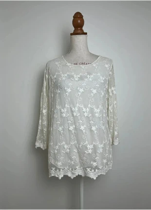 Blouse manches longues en dentelle blanche, classique et chic - Convient taille M (38), brand: Inconnu, condition: Very good, size: M / 38 / 10, €8.00, €9.10 includes Buyer Protection