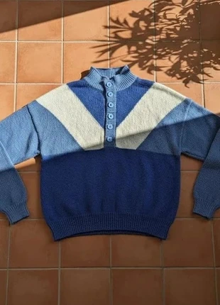Pull bleu blanc boutons col montant taille M, tendance rétro chic, brand: Auremi, condition: Very good, size: M / 38 / 10, €46.99, €50.04 includes Buyer Protection Pro