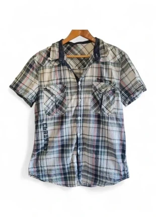 Chemise Manches Courtes à Carreaux | Bleu Foncé, Bleu Clair, Blanc | 100% coton | Taille M, marca: Inconnu, estado: Bom, tamanho: M, €2.00, €2.80 inclui Proteção do Comprador Pro