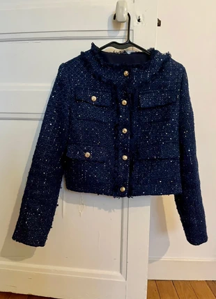 Veste tailleur bleu marine tweed MOTF taille S, brand: Motf, condition: Very good, size: S / 36 / 8, €30.00, €32.20 includes Buyer Protection