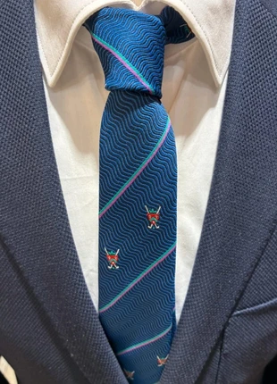 Cravate vintage Beverley Paris – bleue à rayures et motifs, merk: Vintage Dressing, staat: Heel goed, € 5,99, € 6,99 inclusief Kopersbescherming