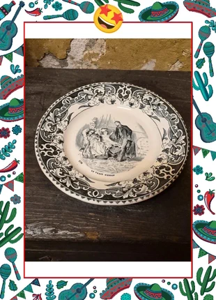 Assiette parlante Creil & Montereau "Le Trait d’Union » n°6 – décor noir XIXᵉ siècle, merk: Creil et montereau, staat: Heel goed, € 25,00, € 26,95 inclusief Kopersbescherming Pro