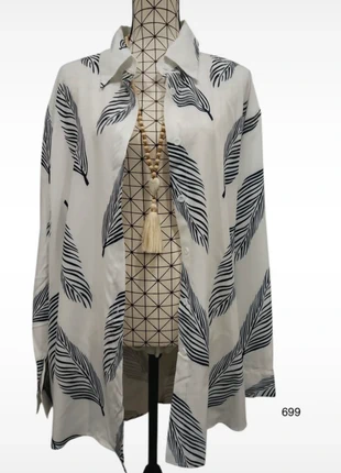 Chemise Élégante Imprimé Feuilles Grande Taille T56 – Ourlet Asymétrique & Manches Longues, condition: Very good, size: 8XL / 56 / 28, €19.65, €21.33 includes Buyer Protection Pro