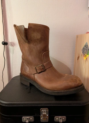 Bottes Homme Style Motard / Biker - Cuir Marron, marque: sans marque, état: Très bon état, taille: 42, 42,00 €, 44,80 € Protection acheteurs incluse