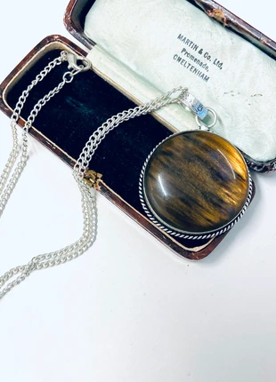 Vintage Silver tone faux Tiger eye chunky pendant necklace, brand: Silver, condition: Very good, £8.50, £9.63 includes Buyer Protection