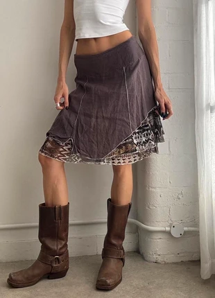 Vintage Y2k Brown and Grey Linen Mesh Skirt Grunge Boho, brand: other, condition: Very good, size: L / UK 16-18, £32.00, £34.30 includes Buyer Protection Pro