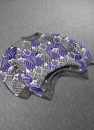 Pull Ethnic Vintage 80s en Maille Gris / Violet / Multicolore à Motifs Imprimé "Crazy" (M), brand: Vintage Dressing, condition: Very good, size: M, €23.00, €24.85 includes Buyer Protection Pro