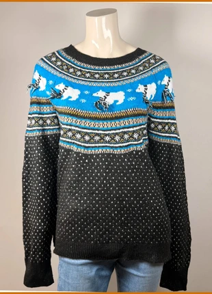 Black festive polar bear sweater, cozy winter knit with blue Fair Isle pattern, size XL, marque: Vintage Dressing, état: Très bon état, taille: XL / 42 / 14, 21,90 €, 23,70 € Protection acheteurs incluse