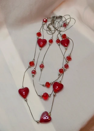 Collier Fantaisie Ancien Multi-Rangs Perles Rouges et Cœurs 37 cm, brand: Accessoire, condition: Good, €15.00, €16.45 includes Buyer Protection
