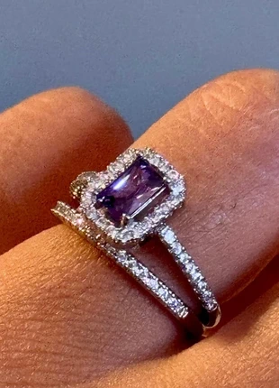 💜 Duo bagues argent – Pierre violette & style raffiné, merk: Argent, staat: Nieuw met prijskaartje, maat: Aanpasbaar, € 10,00, € 11,20 inclusief Kopersbescherming