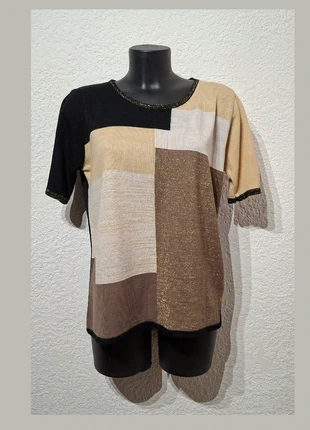 Pull fin Afibel T.42 – Patchwork beige/noir & touches dorées – chic et lumineux, brand: Afibel, condition: Very good, size: XL / 42 / 14, €10.00, €11.20 includes Buyer Protection