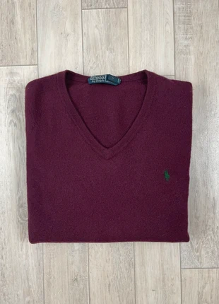 Pull Ralph Lauren col V en laine mérinos logo brodé couleur bordeaux signe vert taille XXL, brand: Ralph Lauren, condition: Very good, size: XXL / 44 / 16, €30.00, €32.20 includes Buyer Protection