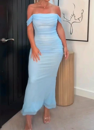 🎀🥂New Parthea UK 16 blue mesh bodycon off shoulder longline dress Long Maxi Dress, brand: Parthea, condition: New without tags, size: L / UK 16-18, £16.00, £17.50 includes Buyer Protection