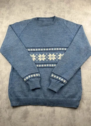 Pull vintage en laine bleu et blanc à motifs - L, marca: Vintage Dressing, estado: Muito bom, tamanho: L / 40 / 12, €24.00, €25.90 inclui Proteção do Comprador