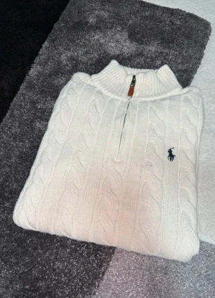 Pull torsadé / camionneur avec zip Ralph Lauren blanc logo brodée marine., merk: Ralph Lauren, staat: Heel goed, maat: S, € 130,00, € 137,20 inclusief Kopersbescherming