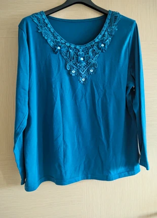 Blusa maniche lunghe invernale curvy color blu petrolio, merk: Curvy, staat: Goed, maat: Universele maat, € 12,00, € 13,30 inclusief Kopersbescherming