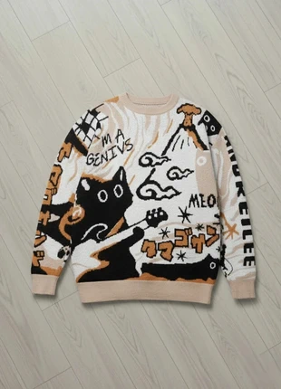 Vintage Pull Tricot Oversize Motif Chat Dessin Animé Manga Beige Noir, marque: Vintage Dressing, état: Très bon état, taille: M, 60,00 €, 63,70 € Protection acheteurs incluse