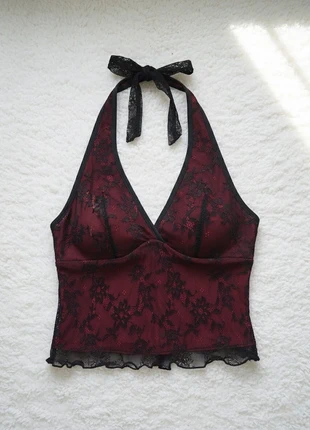 Débardeur gothique à col licou avec dentelle florale femme, merk: LOOK, staat: Heel goed, maat: L / 40 / 12, € 24,90, € 26,85 inclusief Kopersbescherming