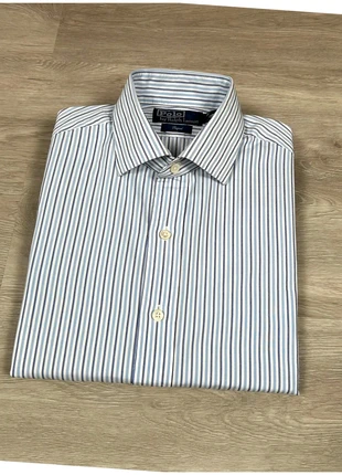 Chemise rayée Ralph Lauren Regent blanche à rayures bleu logo bleu marine/ manche longue- M homme, brand: Ralph Lauren, condition: Very good, size: M, €25.00, €26.95 includes Buyer Protection