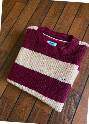 Pull/Sweat D'hiver Tommy Jeans S Femme Abricot bordeaux a rayures logo brodé épais, brand: Tommy Jeans, condition: Very good, size: S / 36 / 8, €17.55, €19.13 includes Buyer Protection