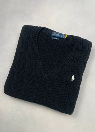 Pull sweat Ralph Lauren torsadé col V coton | noir logo brodé blanc | taille M/38 femme | hiver, brand: Ralph Lauren, condition: Very good, size: M / 38 / 10, €55.00, €58.45 includes Buyer Protection Pro