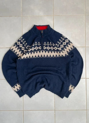 Pull d’hiver homme Half-zip vintage y2k couleur bleu blanc à motifs 80% laine, marque: Vintage Dressing, état: Très bon état, taille: L, 15,99 €, 17,49 € Protection acheteurs (Pro) incluse
