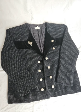 Veste Tyrolese Vintage Laine Grise Revers Velours Noir, brand: Vintage Dressing, condizioni: Ottime, taglia: L, €25.00, €26.95 include la Protezione acquisti