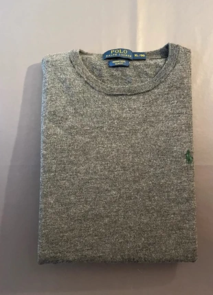 Pull Ralph Lauren col rond Laine Mérinos | gris Logo brodé vert | Taille XL femme convient S homme, marca: Ralph Lauren, estado: Novo sem etiquetas, tamanho: S, €39.00, €41.65 inclui Proteção do Comprador