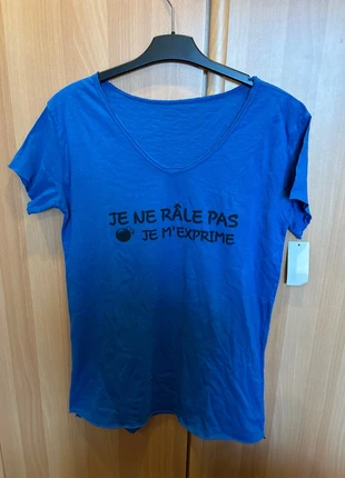 T-shirt humour bleu inscription S/M, marca: New Collection, estado: Novo com etiquetas, tamanho: M / 38 / 10, €7.50, €8.58 inclui Proteção do Comprador