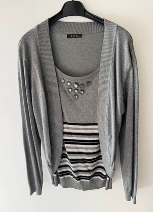 maglione grigio con dettagli brillanti e righe, marke: Evis, zustand: Sehr gut, größe: L / 40 / 12, 8,00 €, 9,10 € inklusive Vinted-Käuferschutz