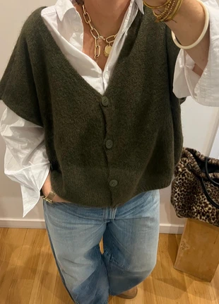 Gilet cardigan kaki • chaud et tendance avec laine et kid mohair taille unique - Améliekaki!*95iiU, brand: Boutique Parisienne, condition: New with tags, size: One size, €34.00, €36.40 includes Buyer Protection Pro